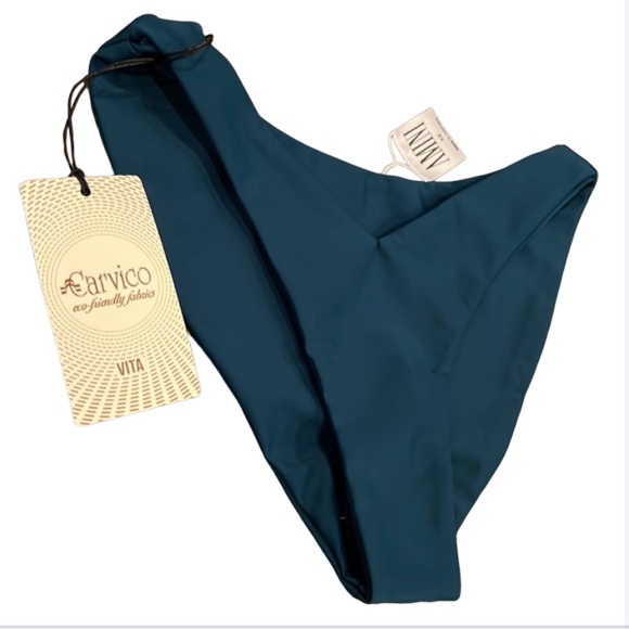 NWT Vita by Carvico (Amini) Dark Teal V-Waist Bikini Bottoms XS w/ Econyl - Picture 3 of 13